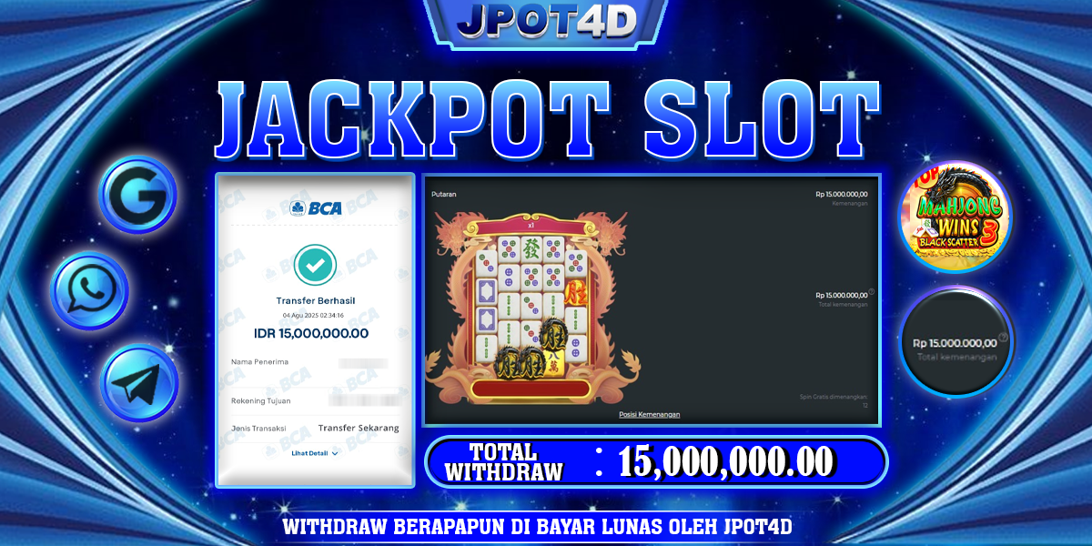 JPOT4D JACKPOT SLOT MAHJONG WINS 3 Rp15.000.000,- LUNAS
