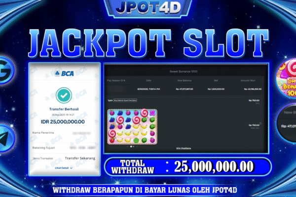 JPOT4D JACKPOT SLOT SWEET BONANZA 1000 Rp25.000.000,- LUNAS