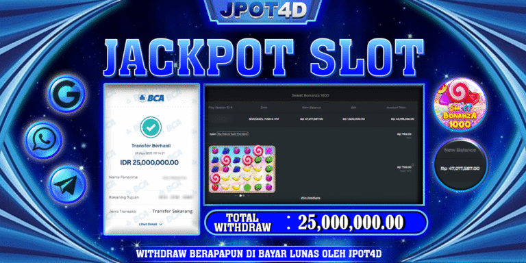 JPOT4D JACKPOT SLOT SWEET BONANZA 1000 Rp25.000.000,- LUNAS