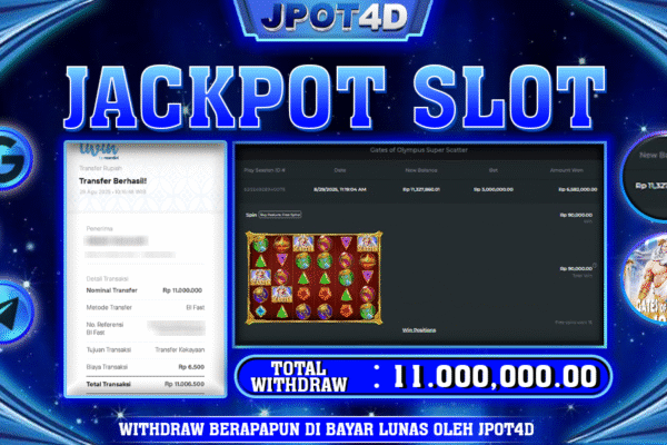 JPOT4D JACKPOT SLOT GATES OF OLYMPUS SUPER SCATTER Rp11.000.000,- LUNAS