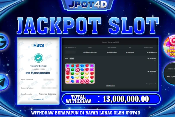 JPOT4D JACKPOT SLOT SWEET BONANZA 1000 Rp13.000.000,- LUNAS