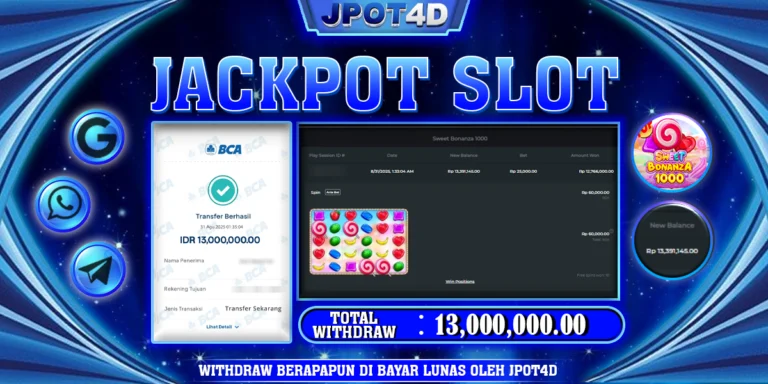 JPOT4D JACKPOT SLOT SWEET BONANZA 1000 Rp13.000.000,- LUNAS