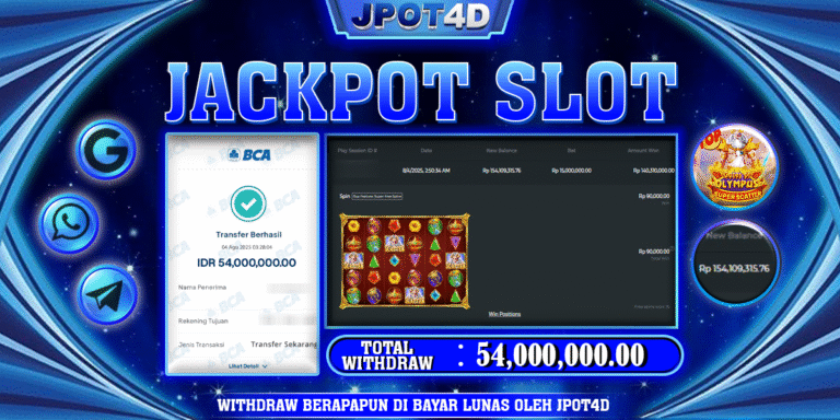 JPOT4D JACKPOT SLOT GATES OF OLYMPUS SUPER SCATTER Rp54.000.000,- LUNAS