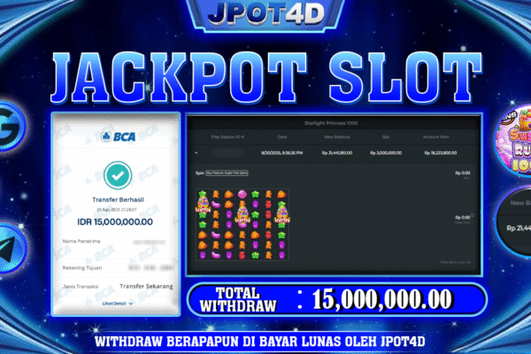 JPOT4D JACKPOT SLOT SUGAR RUSH 1000 Rp15.000.000,- LUNAS