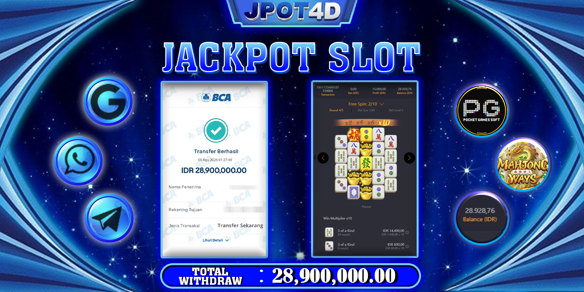 JPOT4D JACKPOT SLOT MAHJONG WAYS 2 Rp28.900.000,- LUNAS