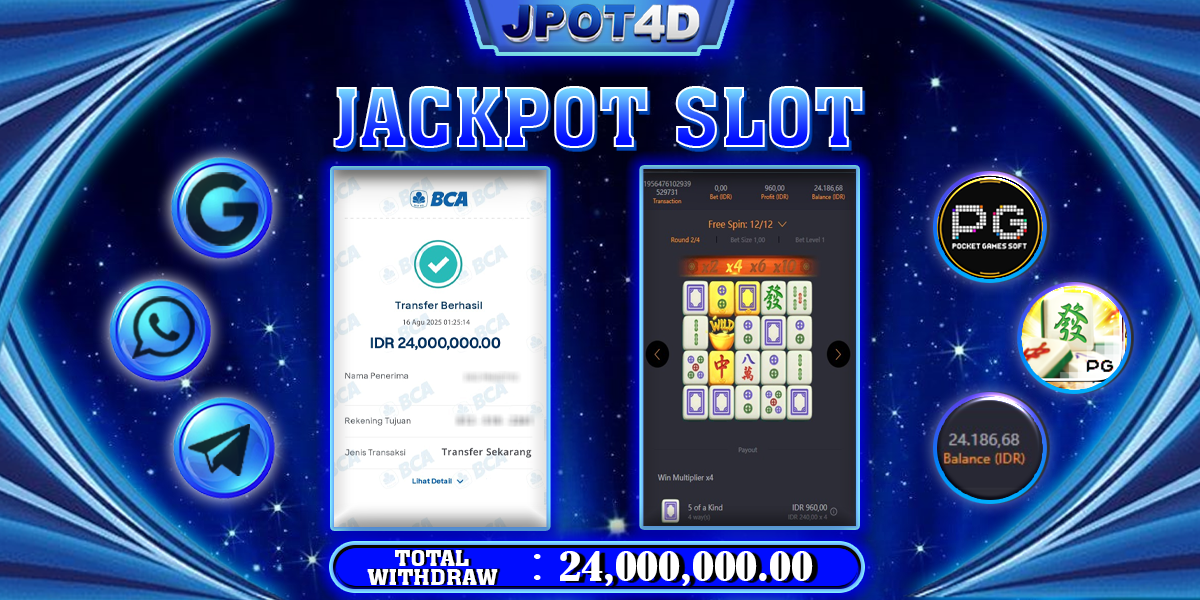 JPOT4D JACKPOT SLOT MAHJONG WAYS Rp24.000.000,- LUNAS