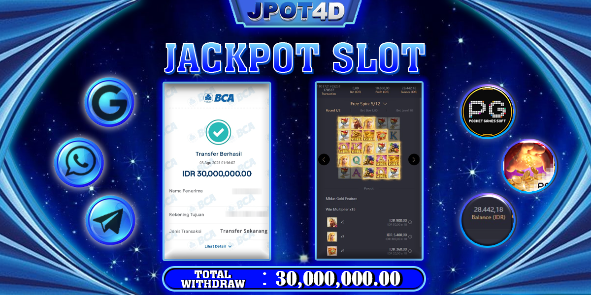 JPOT4D JACKPOT SLOT KING OF SLOT Rp30.000.000,- LUNAS
