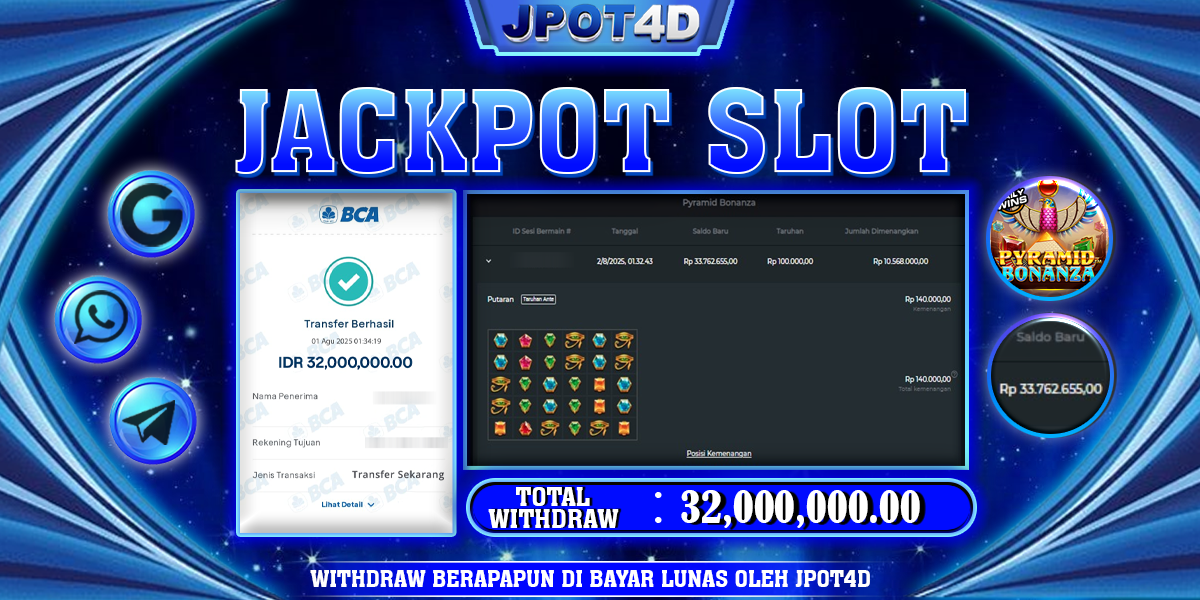 JPOT4D JACKPOT SLOT PYRAMID BONANZA Rp32.000.000,- LUNAS