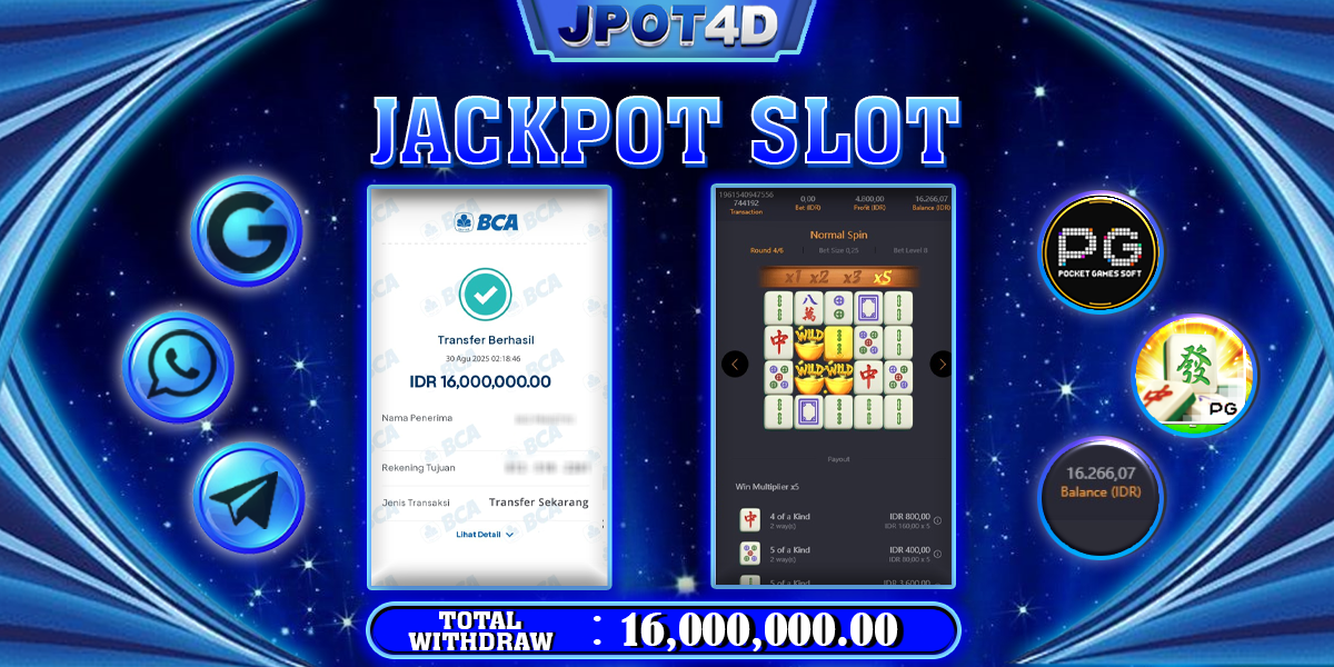 JPOT4D JACKPOT SLOT MAHJONG WAYS Rp16.000.000,- LUNAS