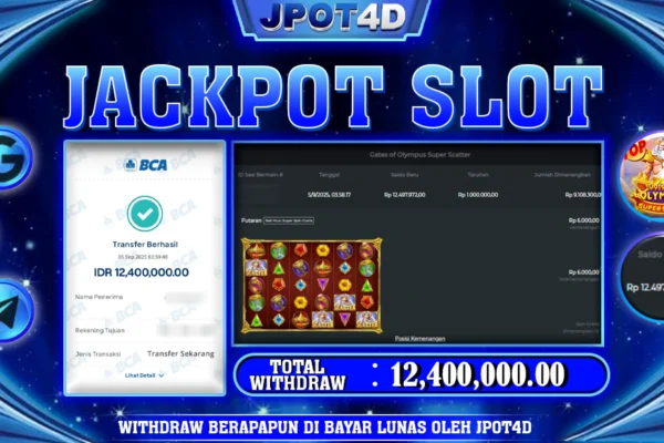 JPOT4D JACKPOT SLOT GATES OF OLYMPUS SUPER SCATTER Rp12.400.000,- LUNAS