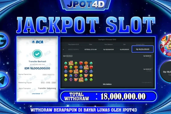 JPOT4D JACKPOT SLOT STARLIGHT PRINCESS 1000 Rp18.000.000,- LUNAS