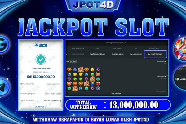 JPOT4D JACKPOT SLOT STARLIGHT PRINCESS 1000 Rp18.000.000,- LUNAS