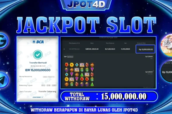 JPOT4D JACKPOT SLOT GATES OF OLYMPUS 1000 Rp15.000.000,- LUNAS